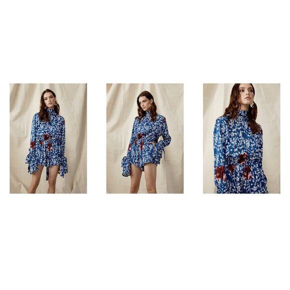 MLM Label Sintra Romper High Neck Pockets 100% Silk in Blue Bonsai - Picture 1 of 9